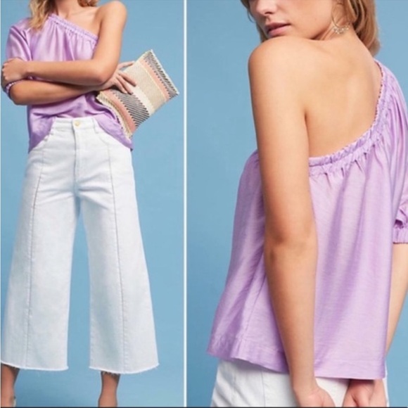 Maeve for Anthropologie Lilac Leonie One Shoulder Top Size Small - Picture 1 of 9
